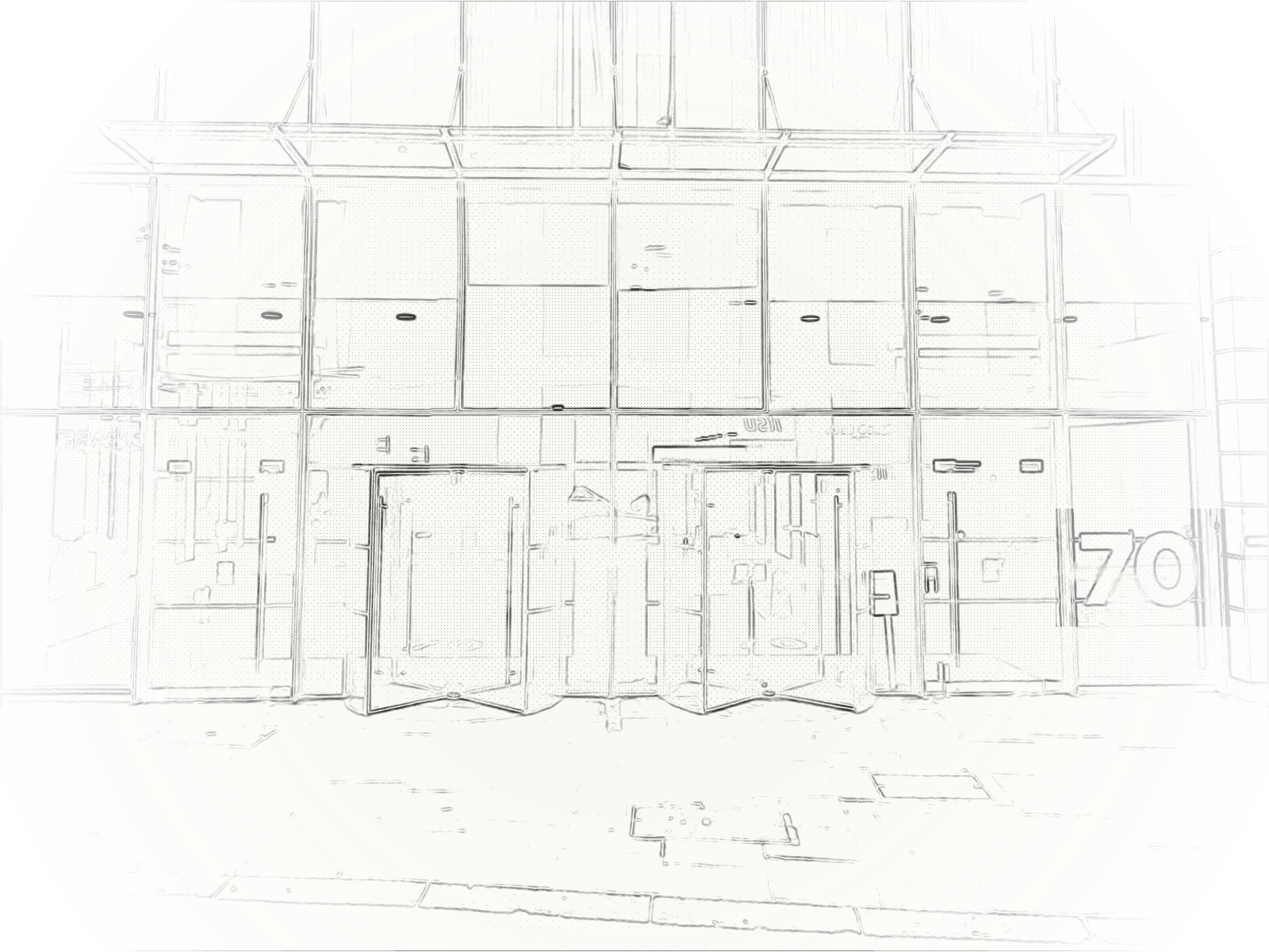 Etched line rendering of the entrance to 70 Gracechurch Street