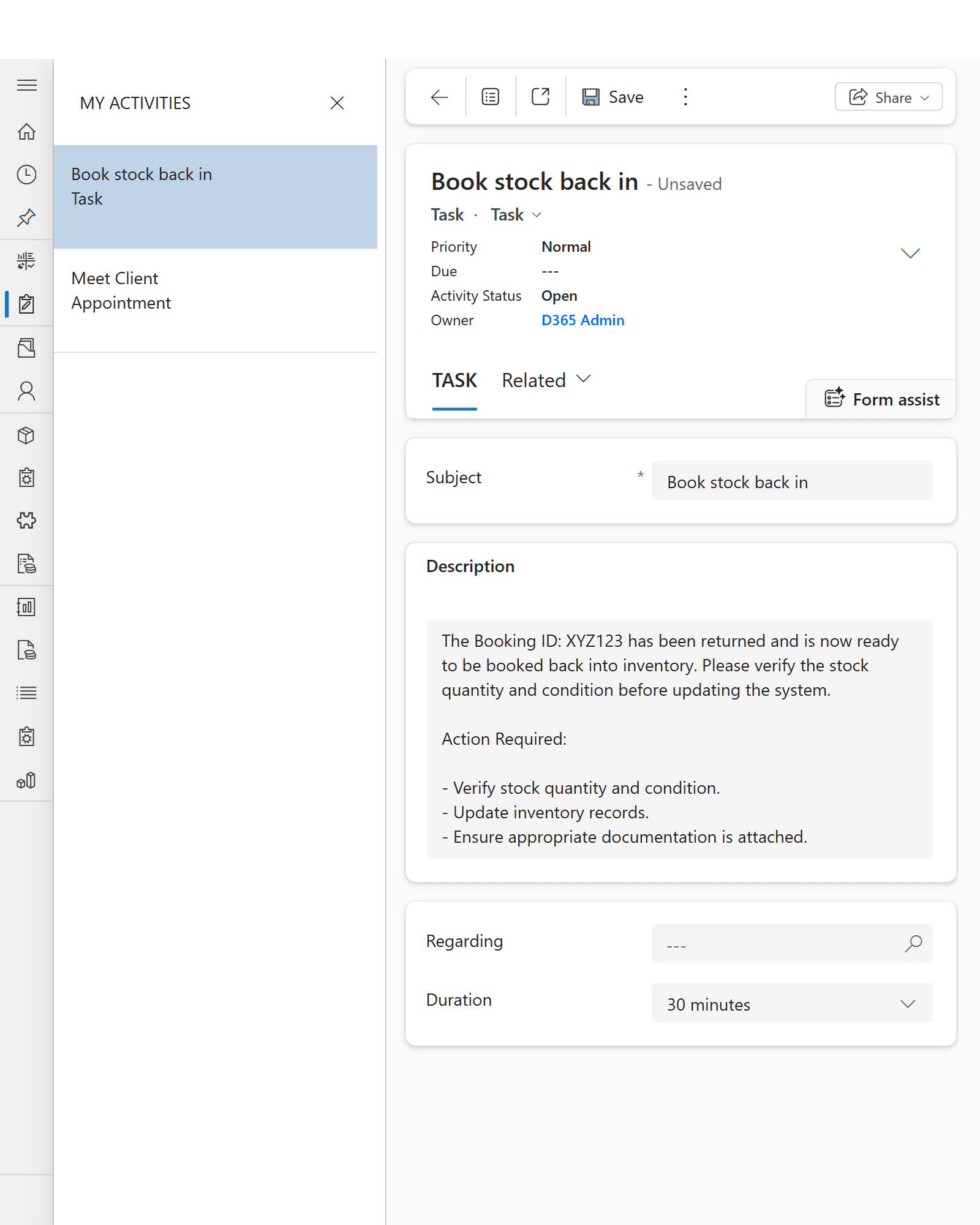 Task management view inside the 18.01 LONDON platform